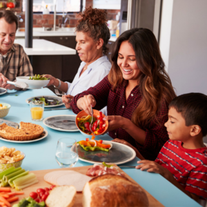 family enjoying nutritious and healthy meal together