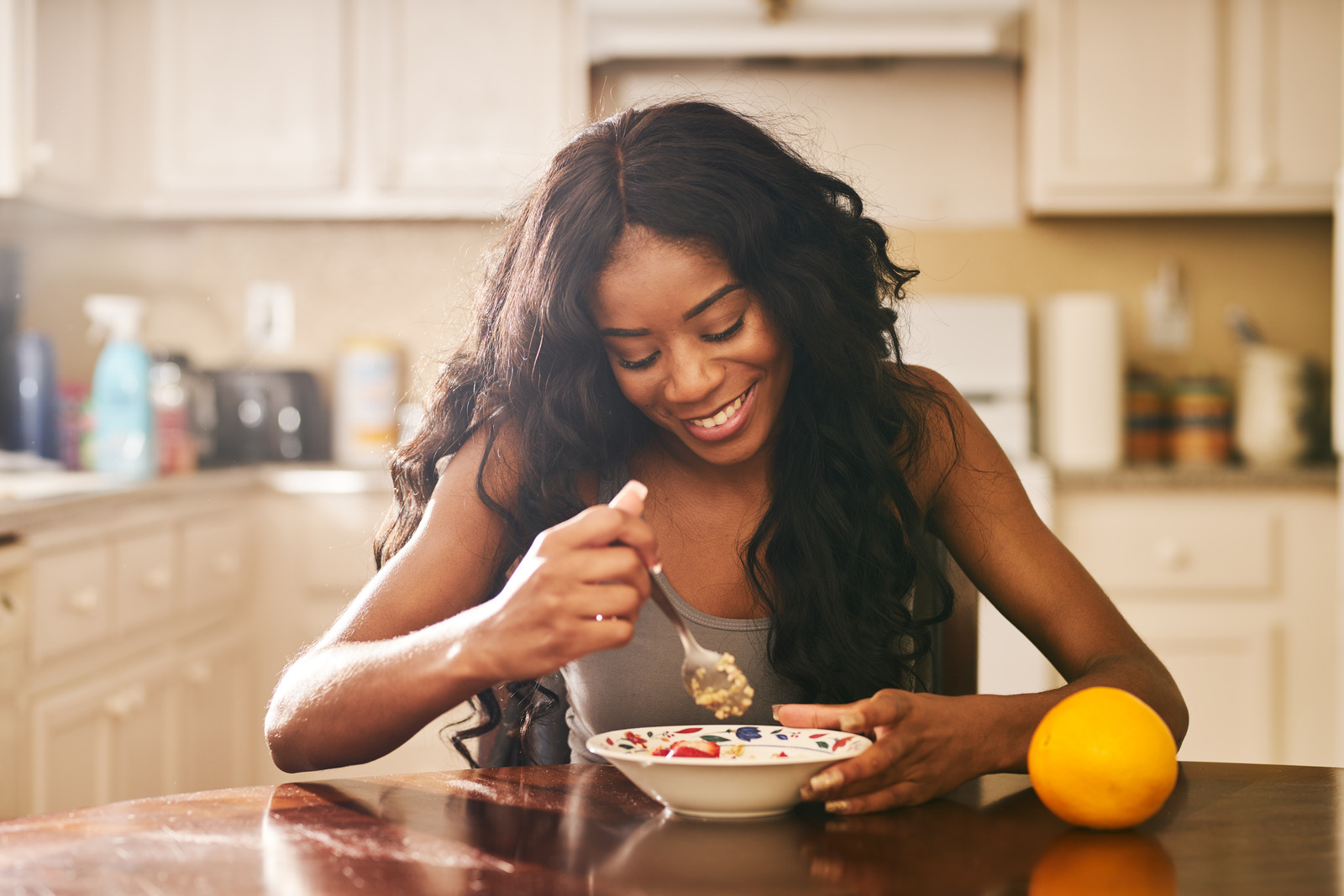 girl with eating disorder enjoying her breakfast
