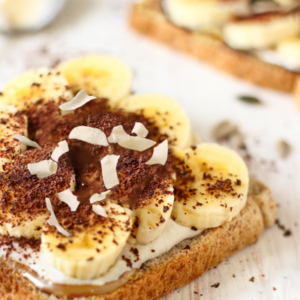mothers day breakfast of bananas and cinnamon on healthy toast