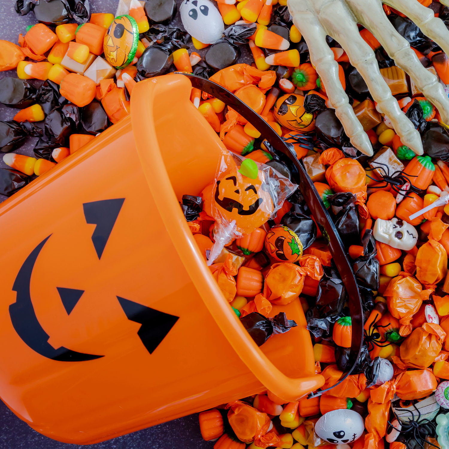 trick or treating candy spilling onto surface