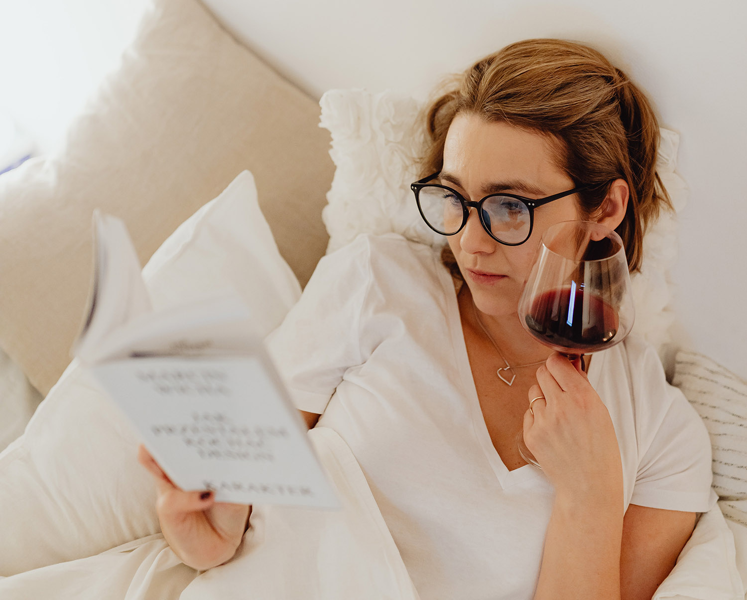 woman drinking wine and relaxing