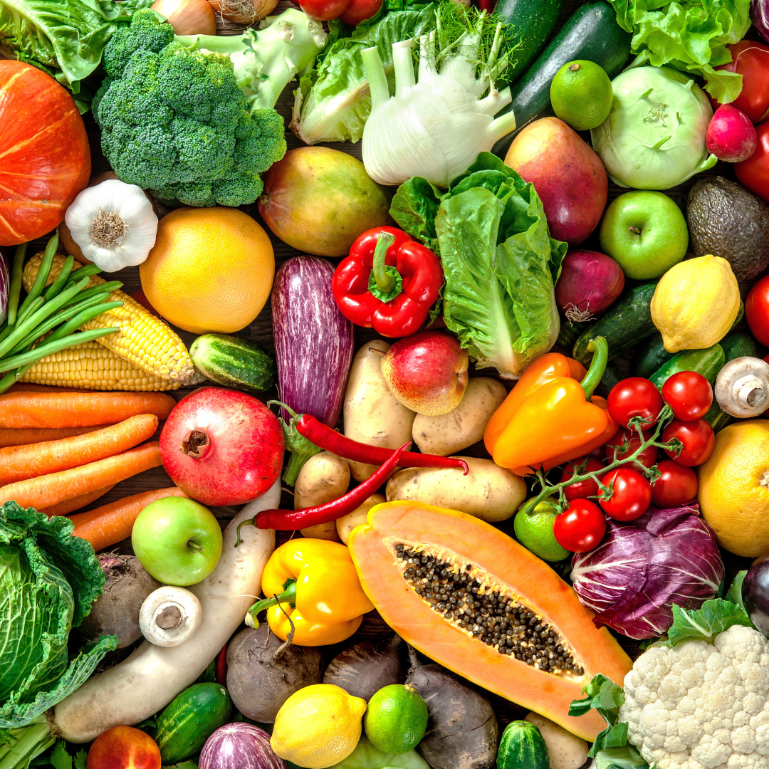 fruits vegetables mix mix of fruits and vegetables laid out