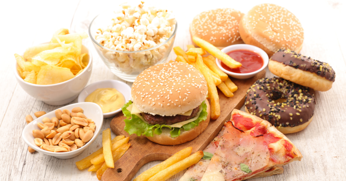 ultra processes foods A selection of ultra-processed foods including packaged snacks and processed meats