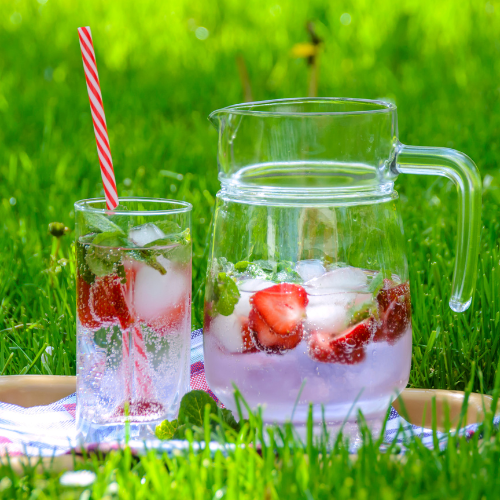 clear glass with fruit infused water mint